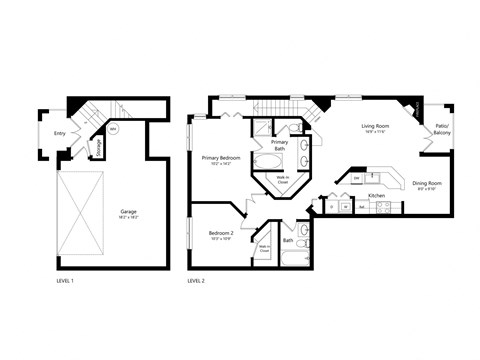 Floor plan for 2 beds, 2 baths, 1240 sqft